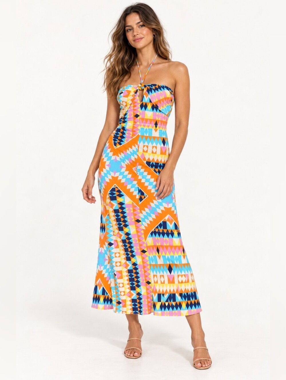 Zara Printed Halter Maxi Dress